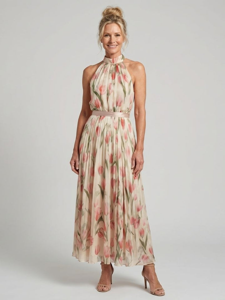 Aurelle Halter Neck Floral Midi Dress – women&