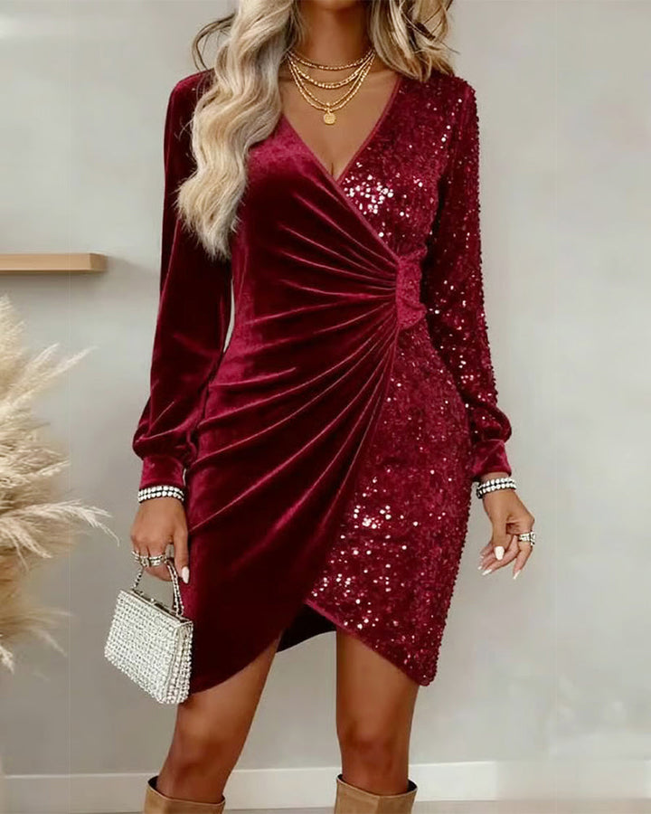BRIAR SHIMMERING V NECK MIDI DRESS – women&