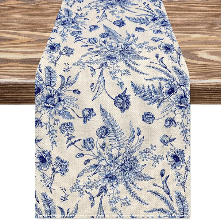Capodimonte blue floral table runner