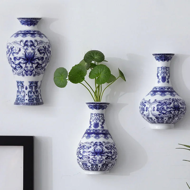 Capri porcelain wall vases with greenery