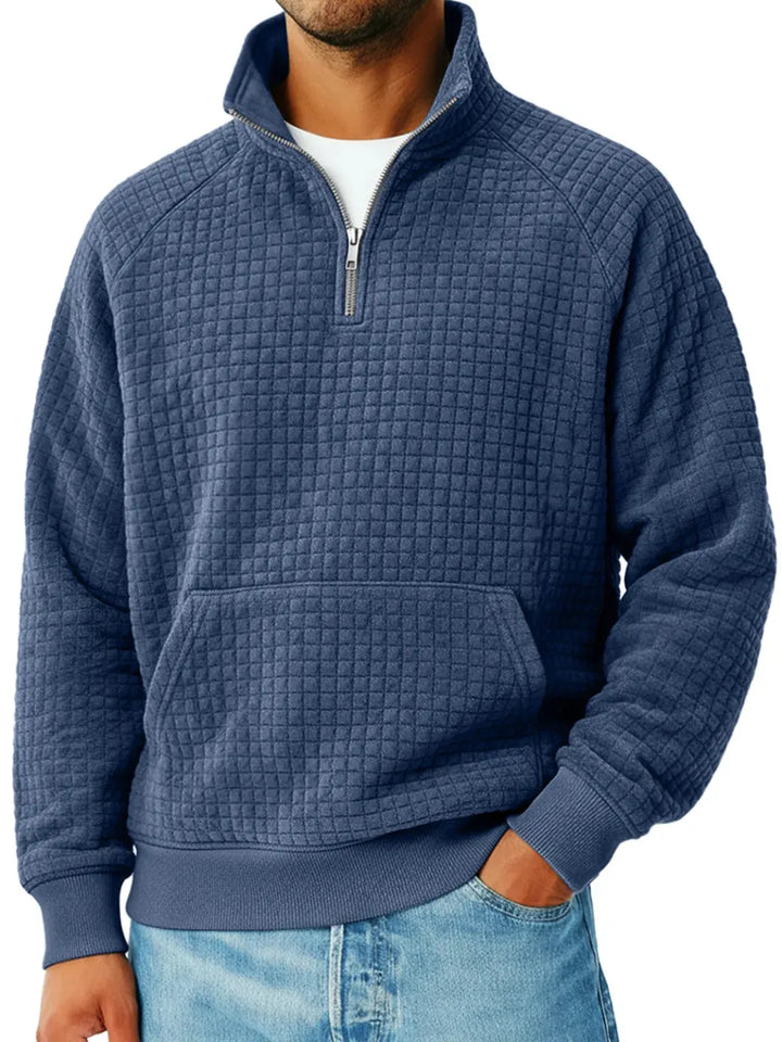 Chiavenna Grid-Knit Quarter-Zip in Navy Blue