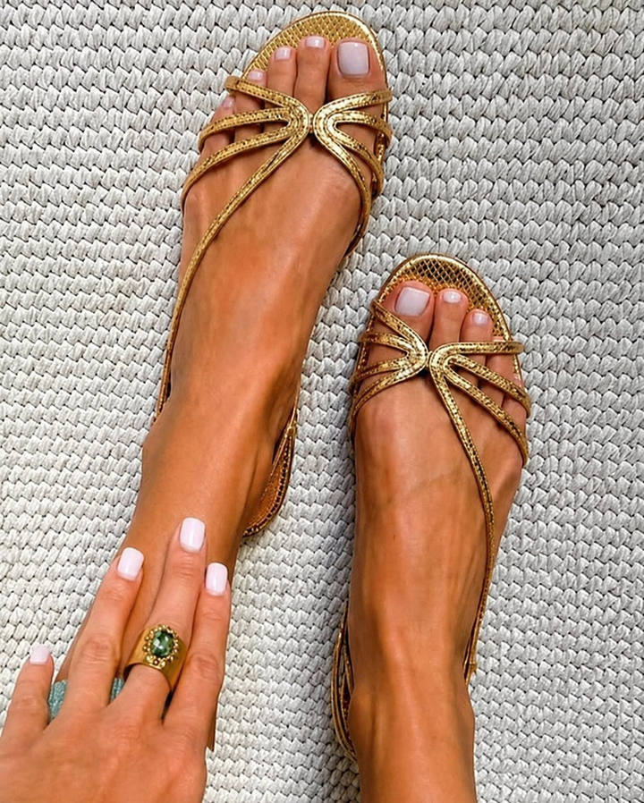 Ginevra Elegant Golden Sandals for Summer, view 2