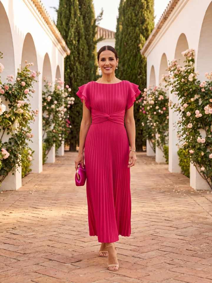 Seraphina Chic Pleated Maxi Dress with Adjustable Tied Waist, view 3