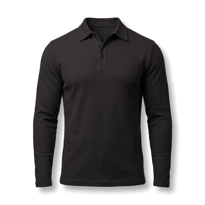 Marceau long-sleeve polo in Espresso Black, flat lay