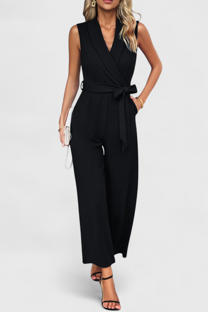 Luciana Adjustable Waist Cross Back Jumpsuit with Flared Legs – women&