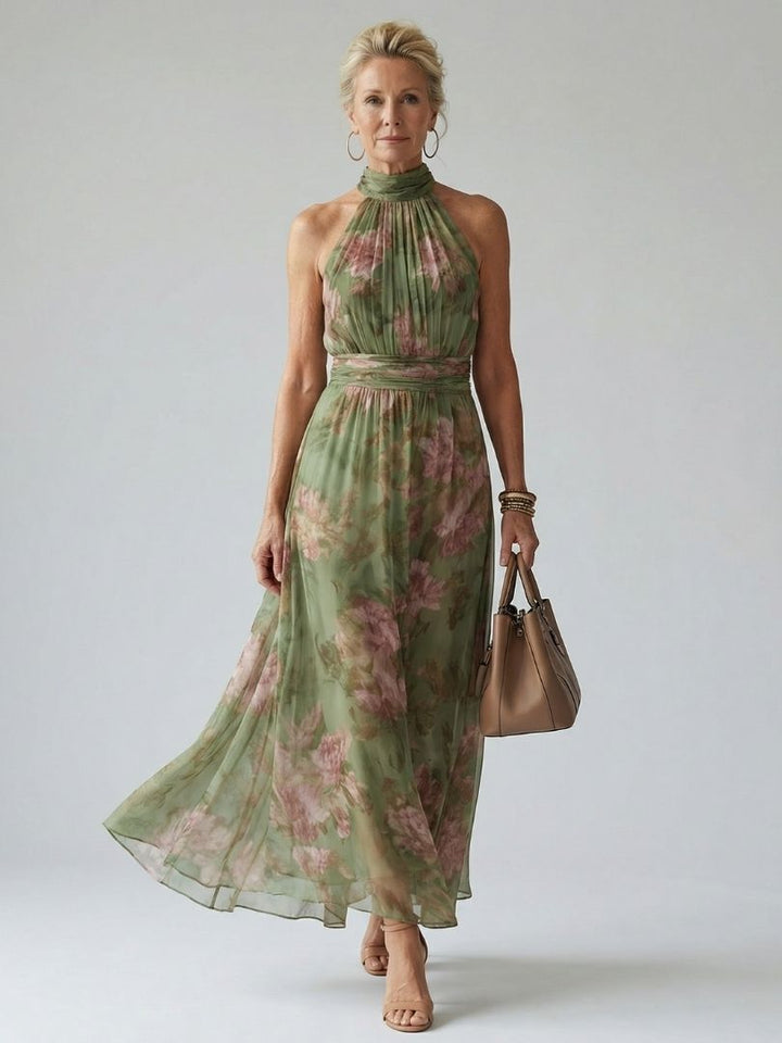 Mirelle Gathered Halter Midi Dress – women&