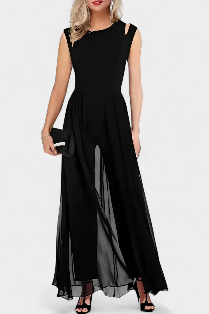 Nadia Open Shoulder Fluid Chiffon Jumpsuit – women&