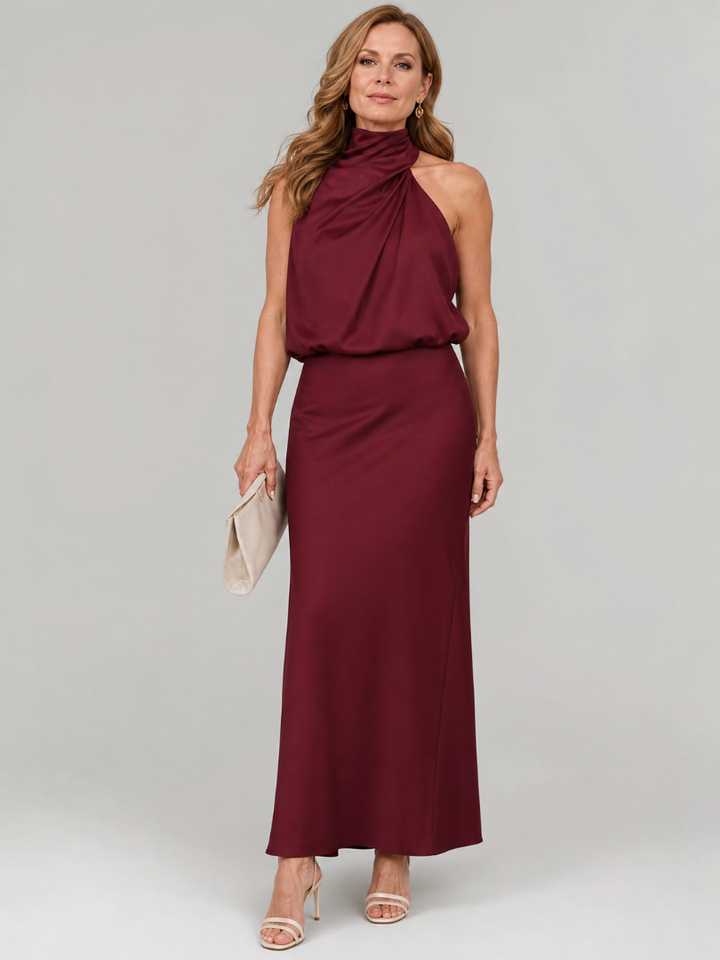 Nopal Sleeveless Draped Neck Midi Dress – women&