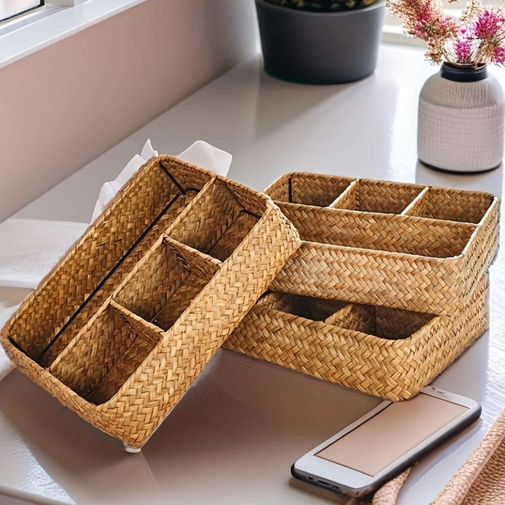 Positano seagrass organizer trays on a desk