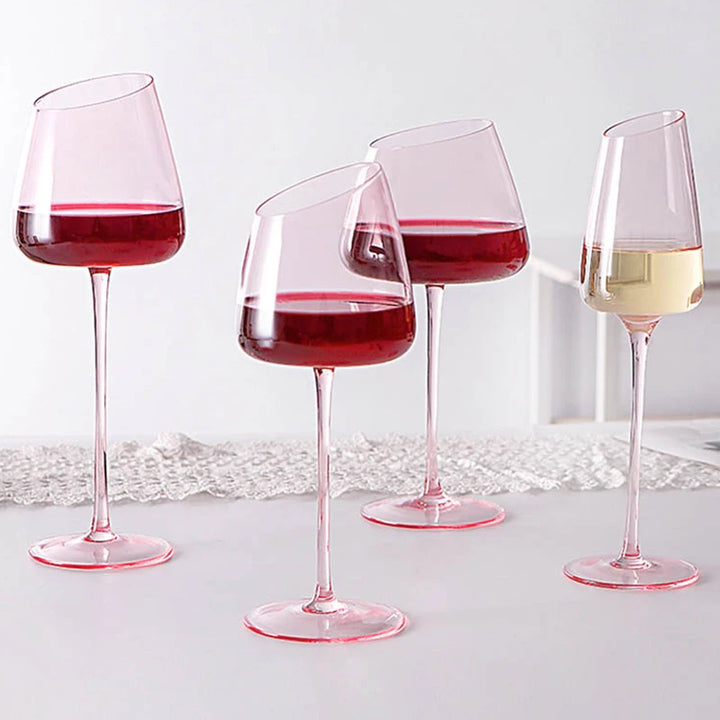 Rosa blush pink wine glasses with red and white wine