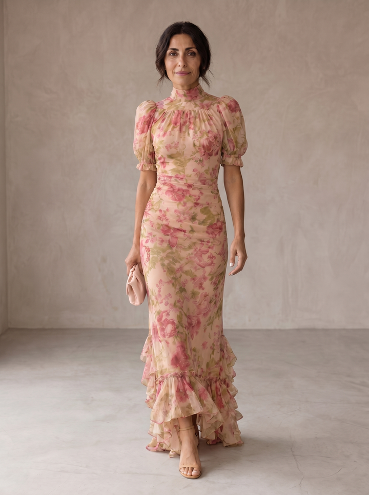 Rosario Elegant Floral Chiffon Maxi Dress