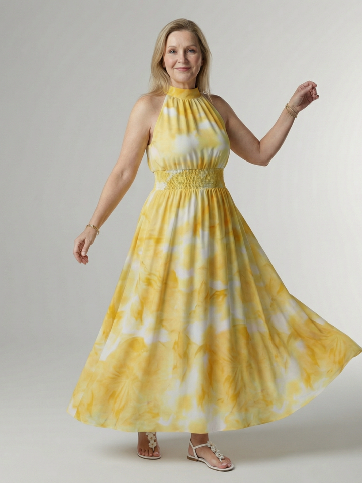 Sylin Gathered Halter Midi Dress – women&