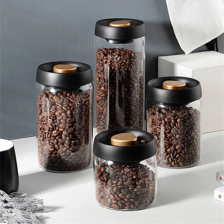 Torrefazione glass coffee canisters with beans