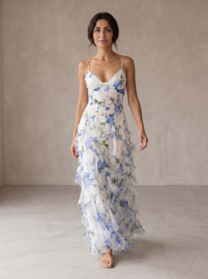 Uri Ruffled Midi Floral Dress – women&