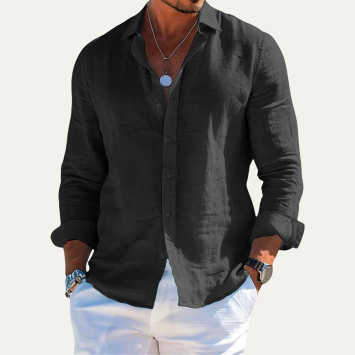 Zoagli Cotton-Linen Shirt in Black