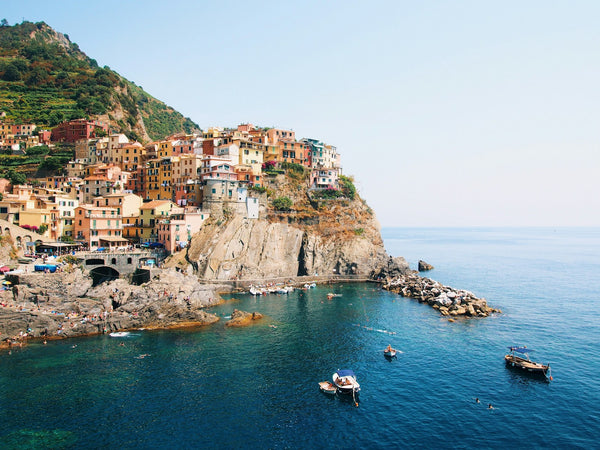 Italian coastal village on the Ligurian sea in summer light
