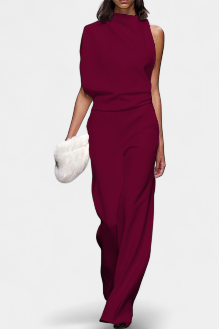 Asymmetrical One Shoulder Jumpsuit with Flowing Legs by Etta – women's jumpsuits