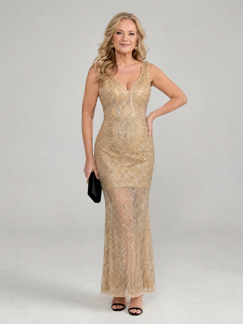 Sirea Sequin Sleeveless Sheer Panel Midi Dress – women's dresses