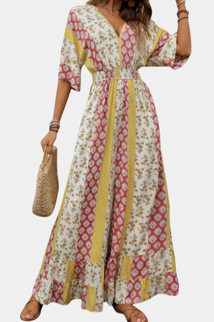 Bohemian V Neck Jumpsuit with Flowing Sleeves by Ayana – women's jumpsuits