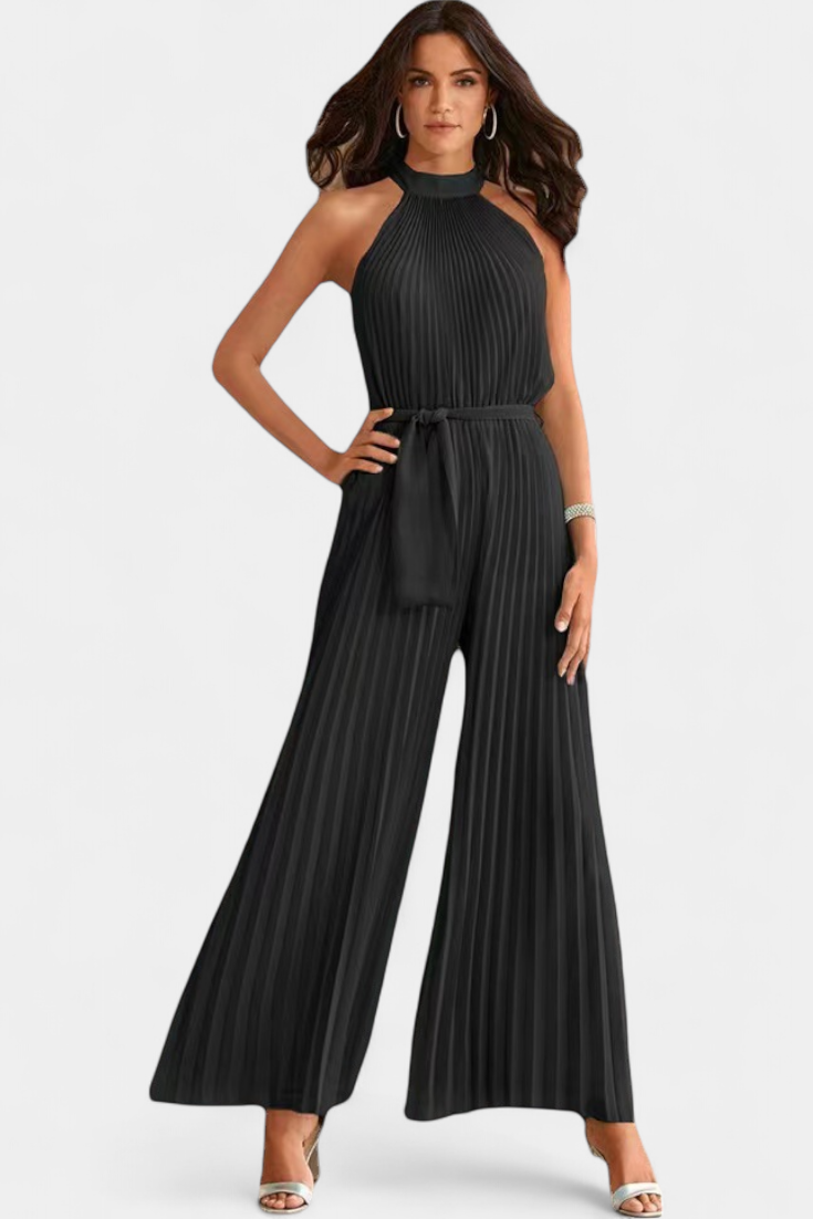 Patrizia Halter Neck Pleated Palazzo Jumpsuit – women's jumpsuits