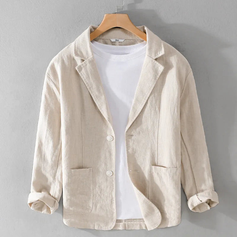 Luciano men's cotton-linen blazer in beige, relaxed fit