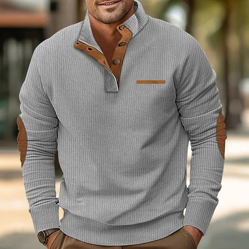 Orvieto men's corduroy stand-collar knit sweater in Grey