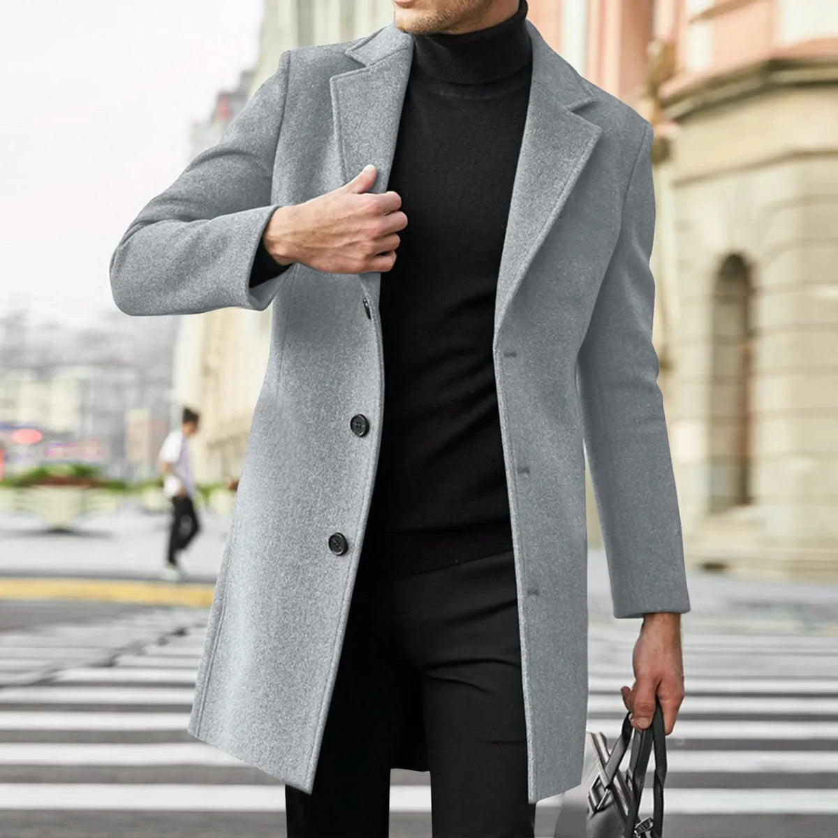 Torino men's single-breasted wool-blend overcoat in Grey