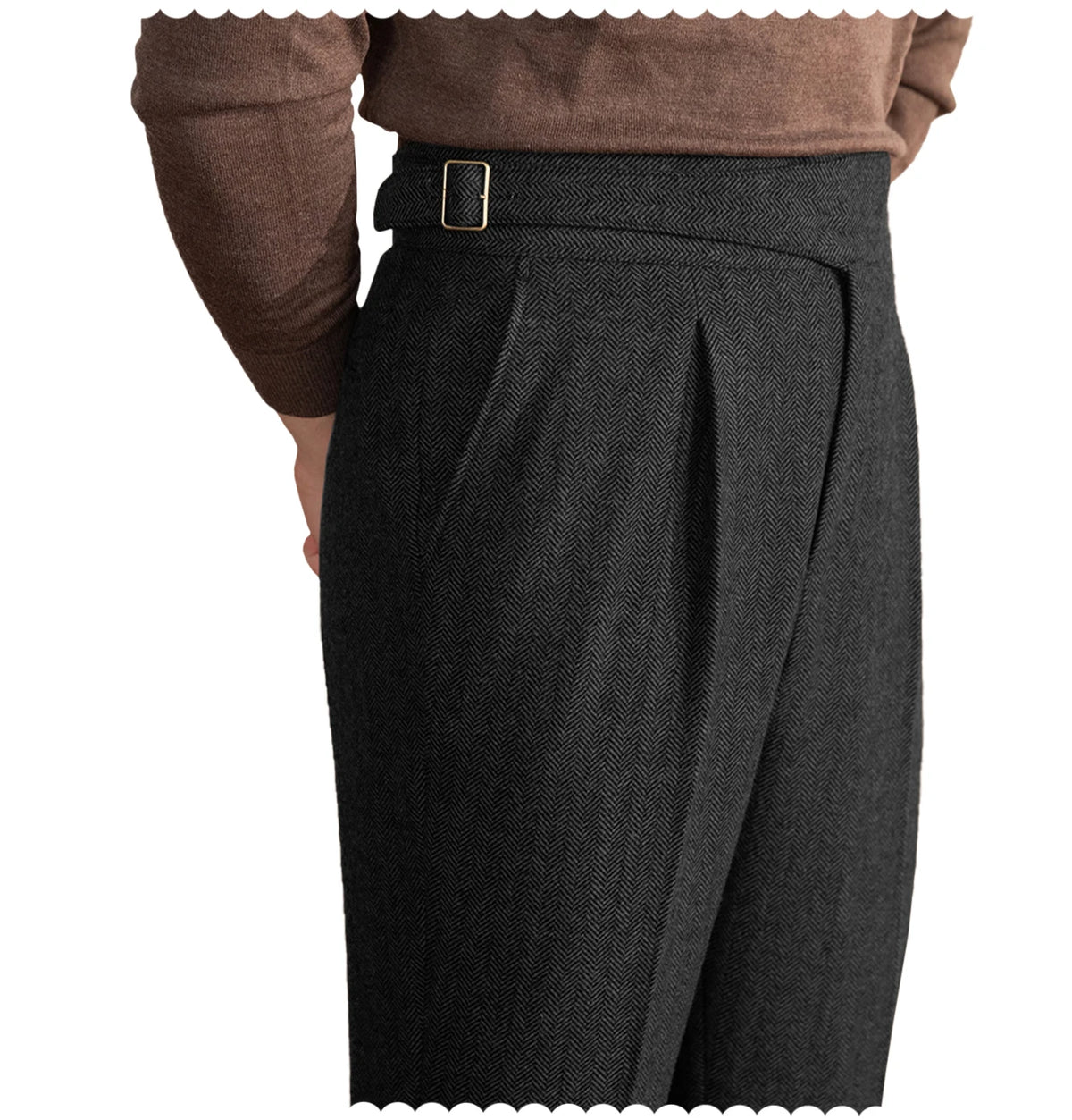 Verona men's herringbone tweed trousers in Black