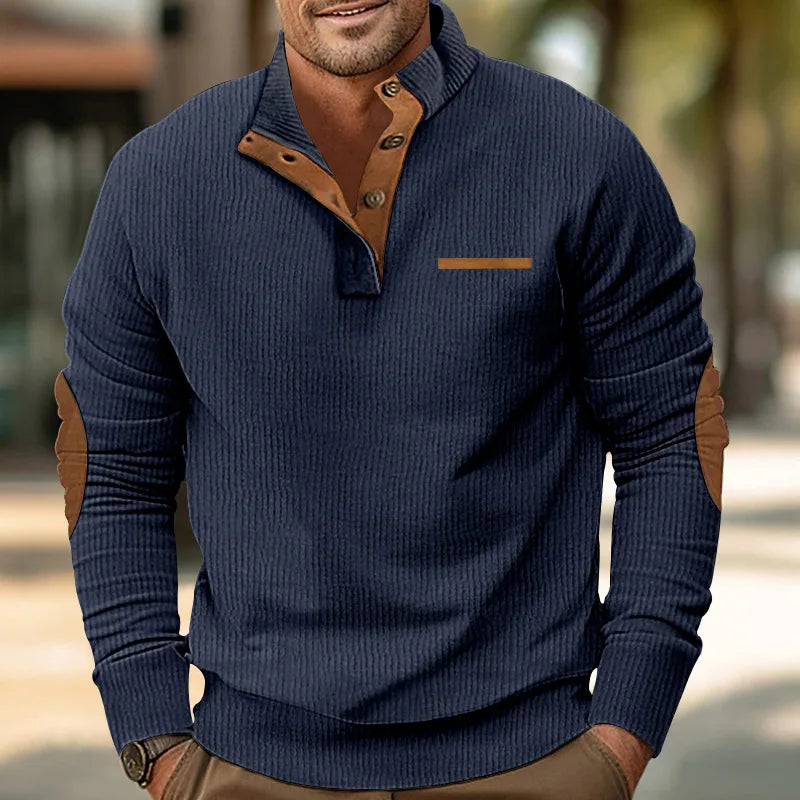 Orvieto men's corduroy stand-collar knit sweater in Navy