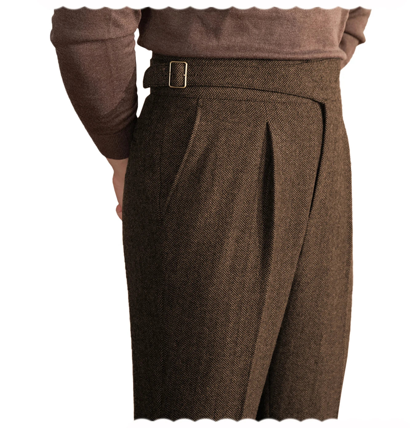 Verona men's herringbone tweed trousers in Brown