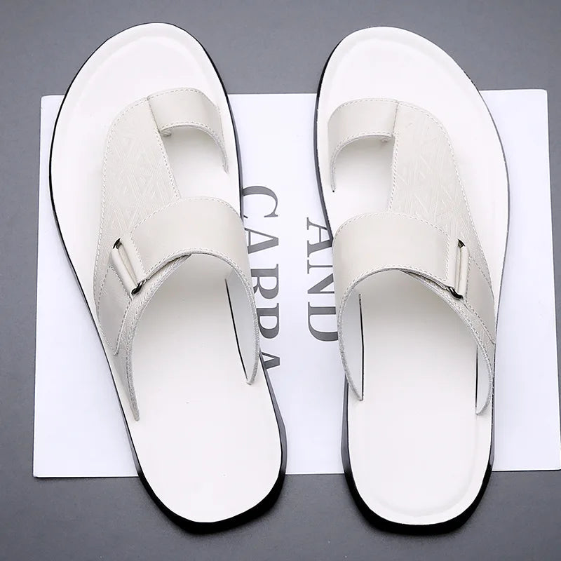 Coogee men's toe-loop leather sandals in White – Avinos Milano
