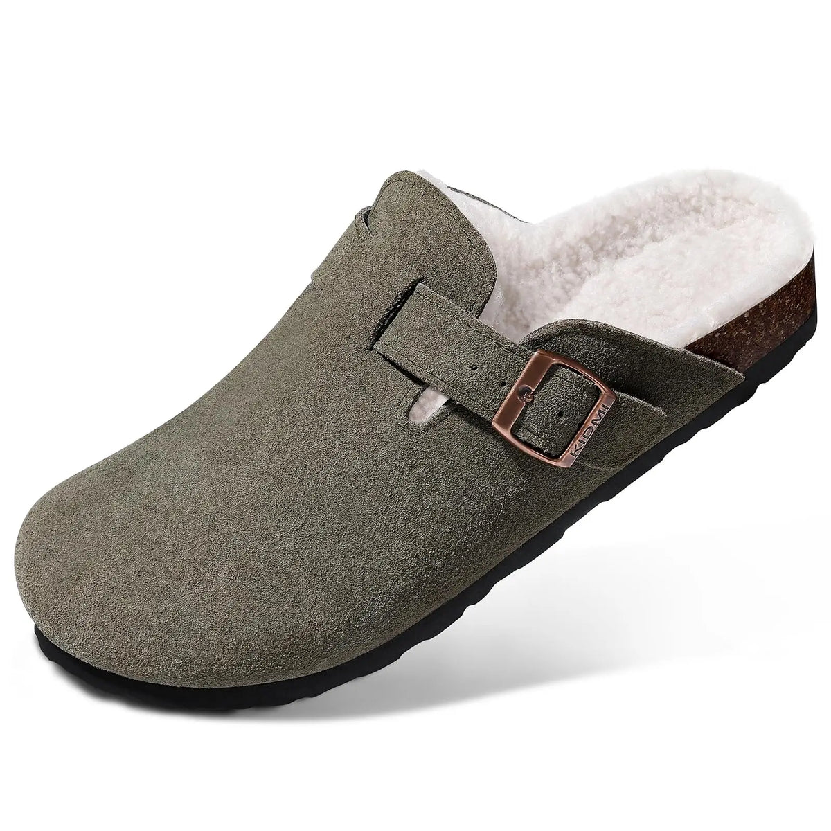 Siena men's fur-lined suede clog in Olive Green