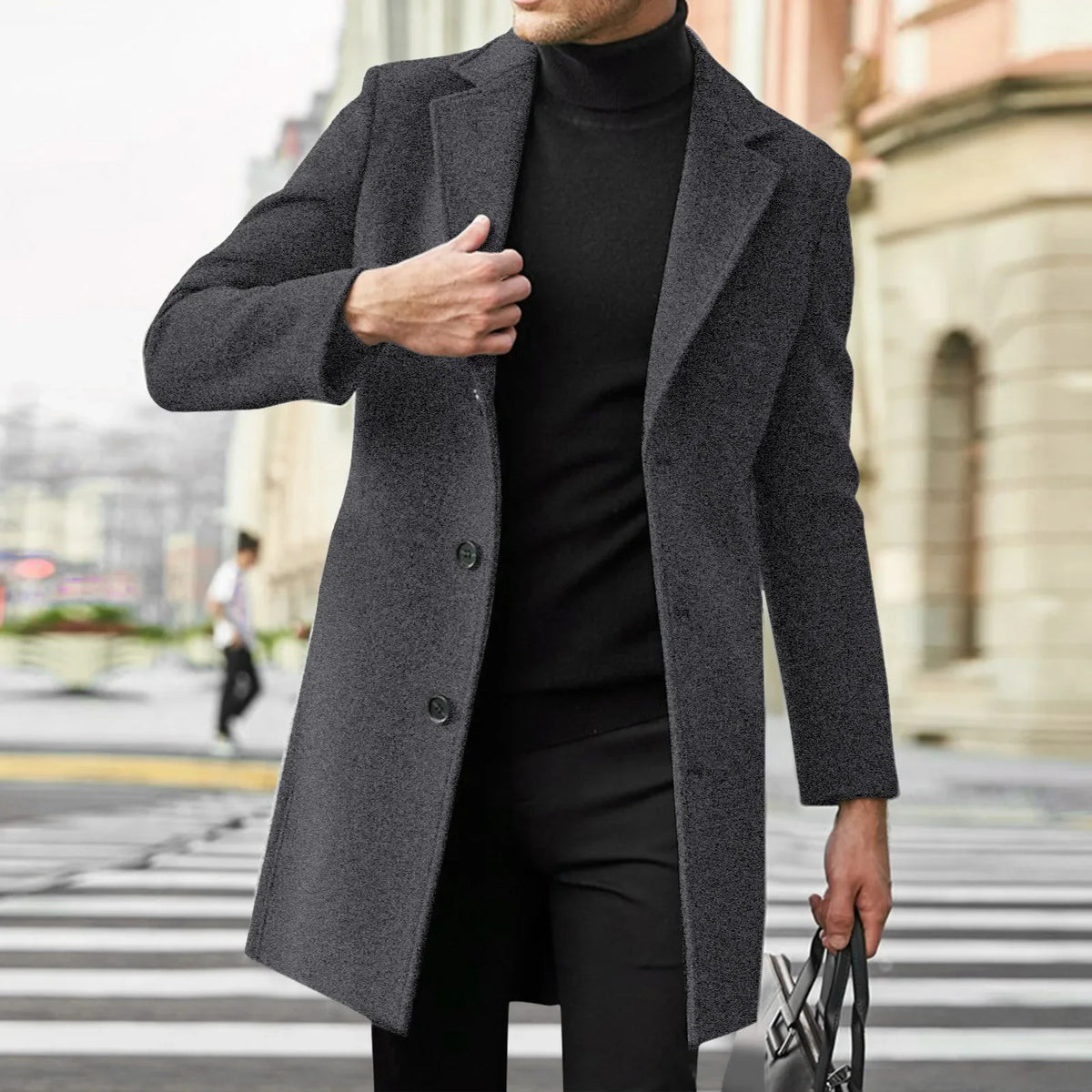 Torino men's single-breasted wool-blend overcoat in Charcoal