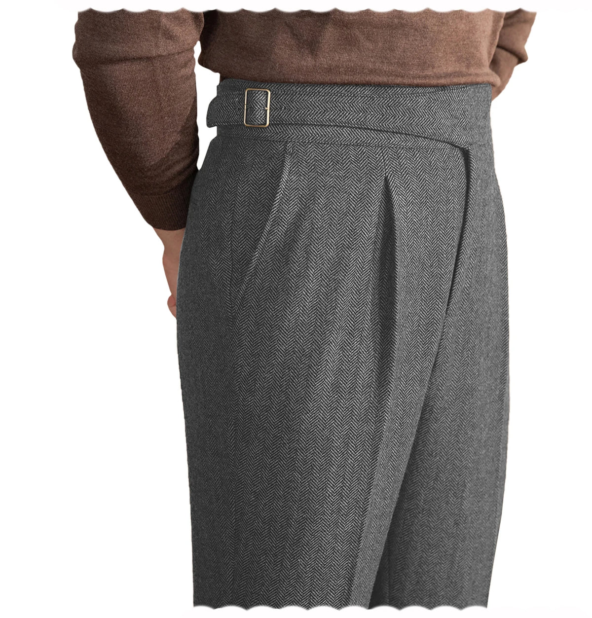 Verona men's herringbone tweed trousers in Grey