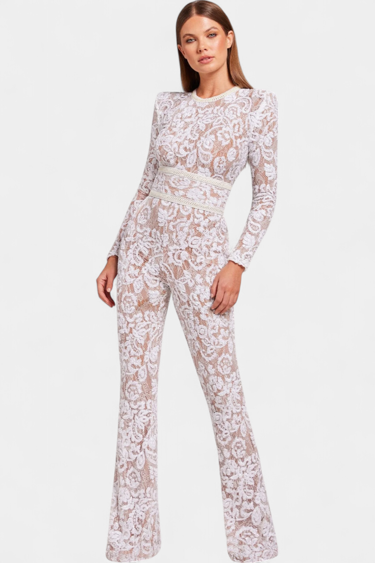 Jimena Corset Belted Sequined Lace Jumpsuit – women's jumpsuits