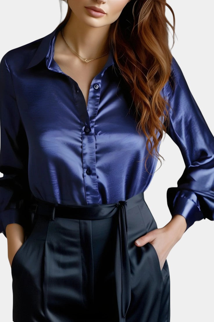 Alida Chic Long Sleeve Satin Blouse – women's shirts, view 4
