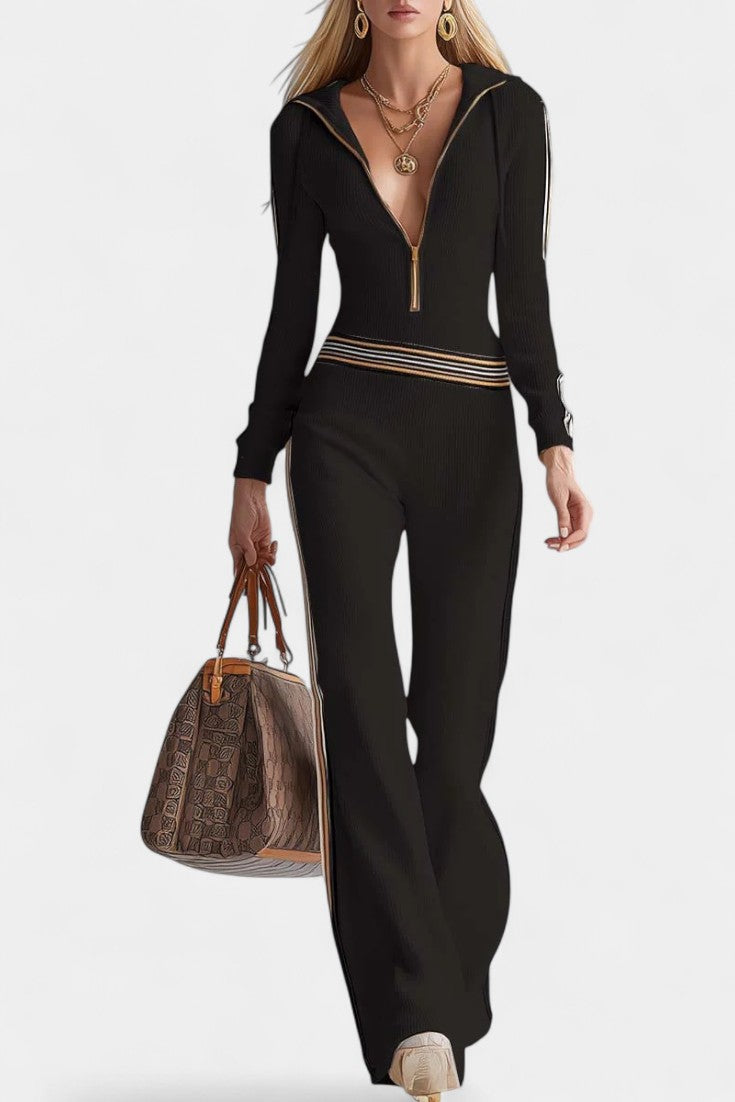 Angélise Contrast Striped Hooded Knitted Jumpsuit – women's jumpsuits, view 3