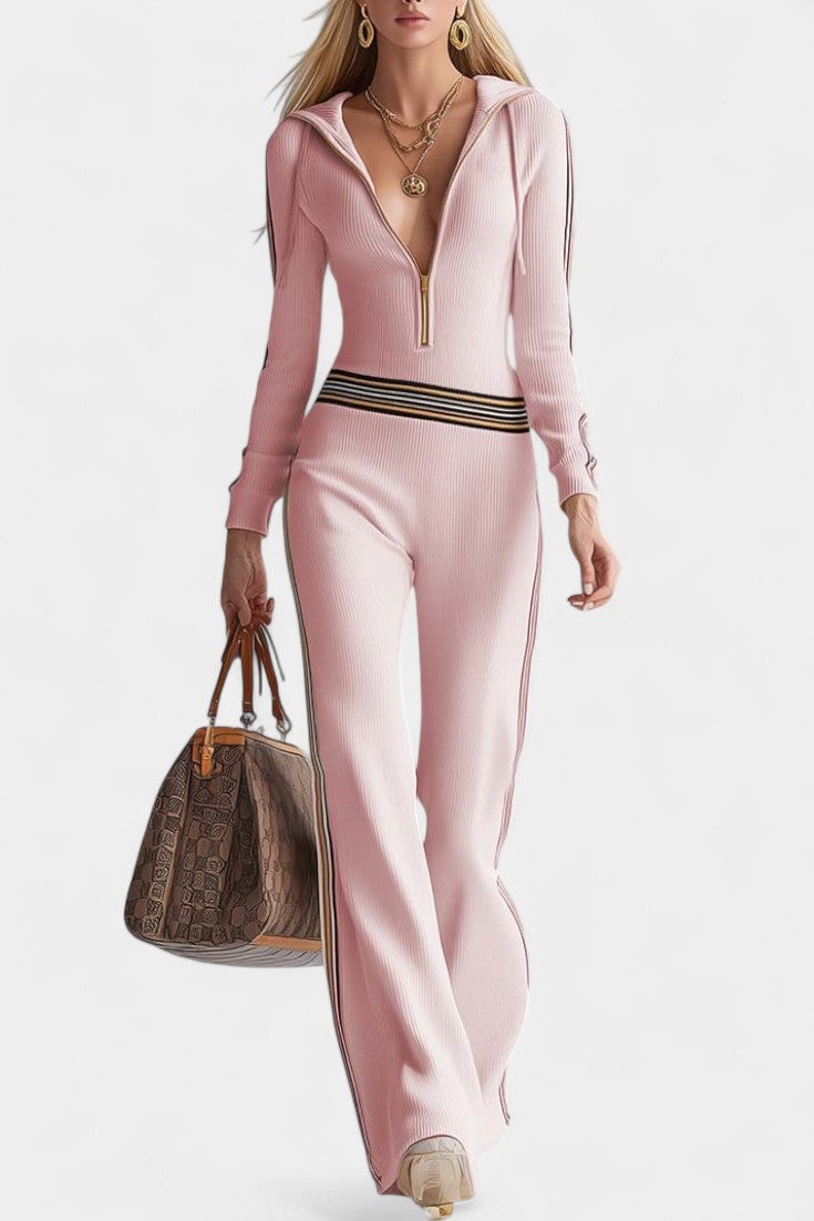 Angélise Contrast Striped Hooded Knitted Jumpsuit – women's jumpsuits, view 4