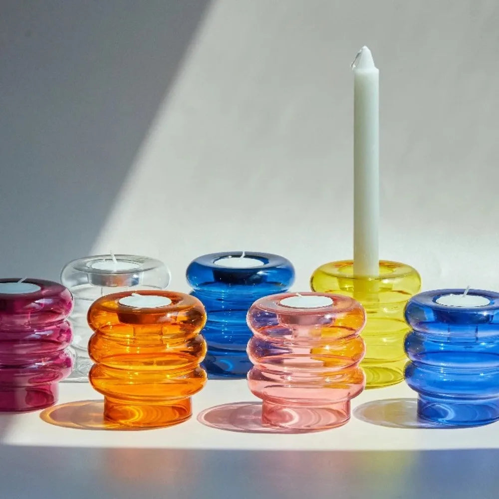 Arcobaleno colored glass candle holders