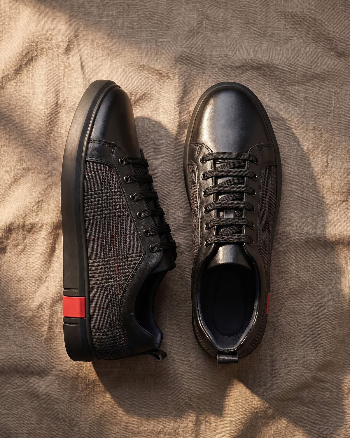 Arnoldi | Men's Plaid-Panel Leather Sneakers