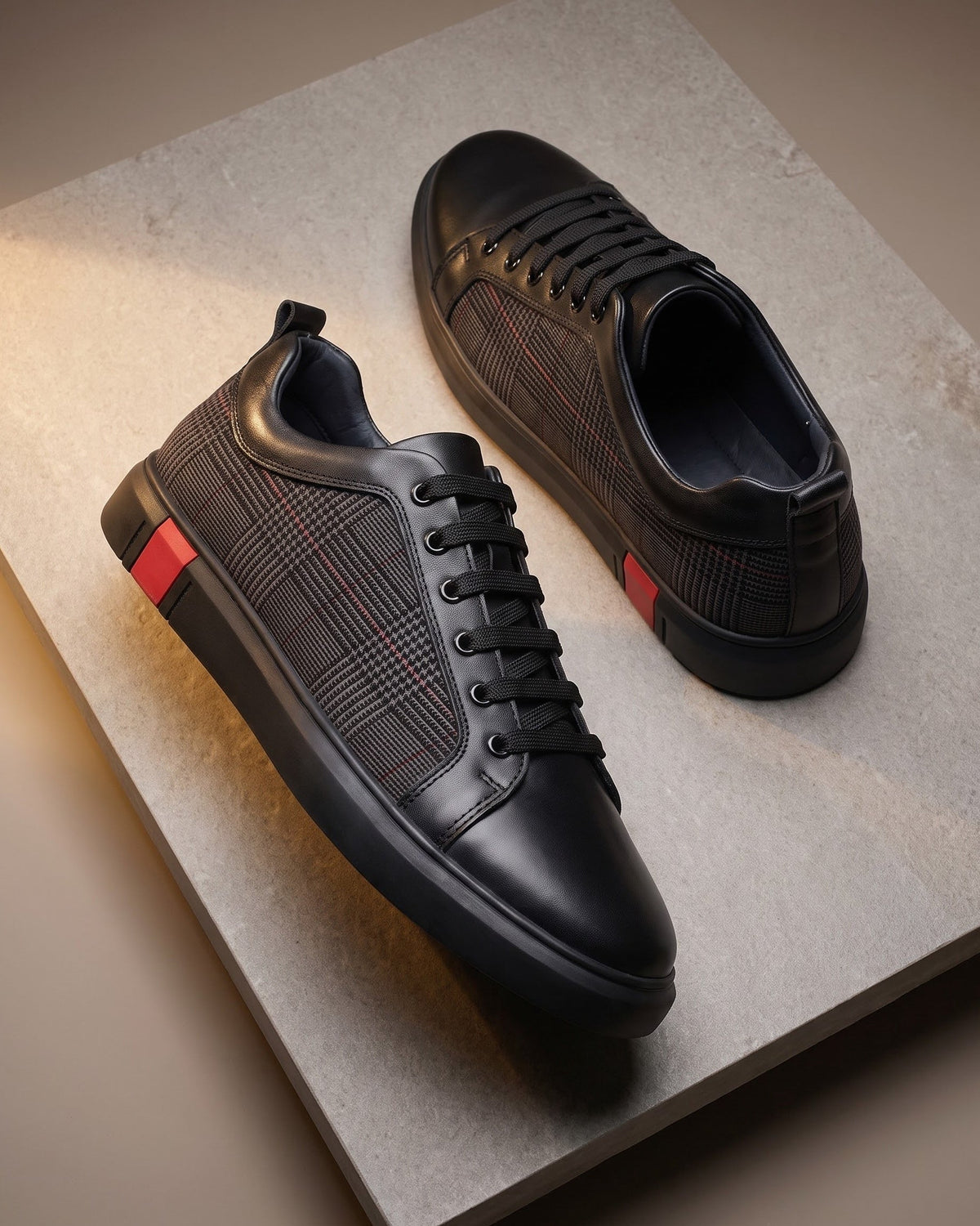 Arnoldi | Men's Plaid-Panel Leather Sneakers