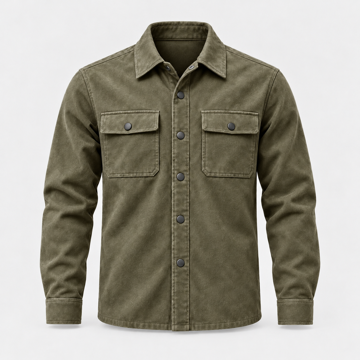 Ashton Suede Overshirt - Olive Green