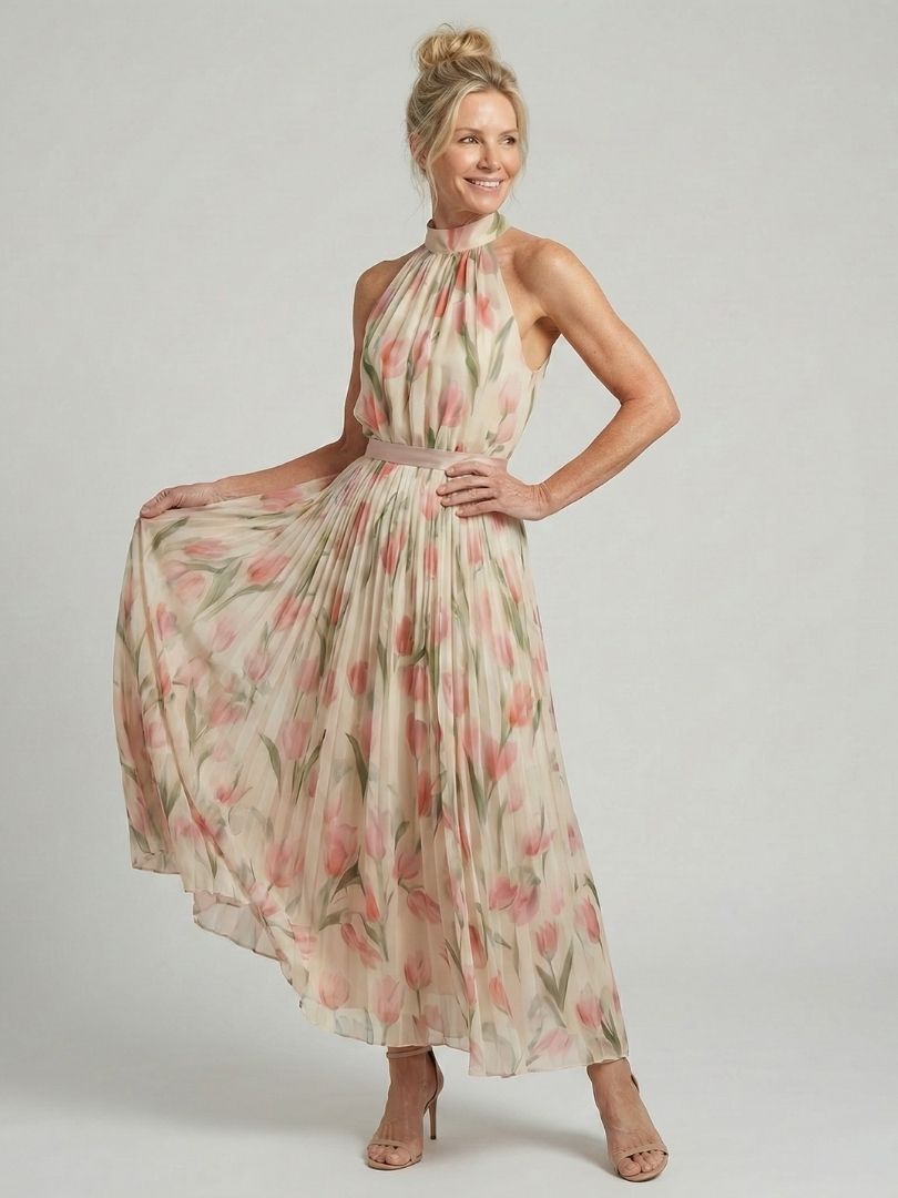 Aurelle Halter Neck Floral Midi Dress – women's dresses, view 2