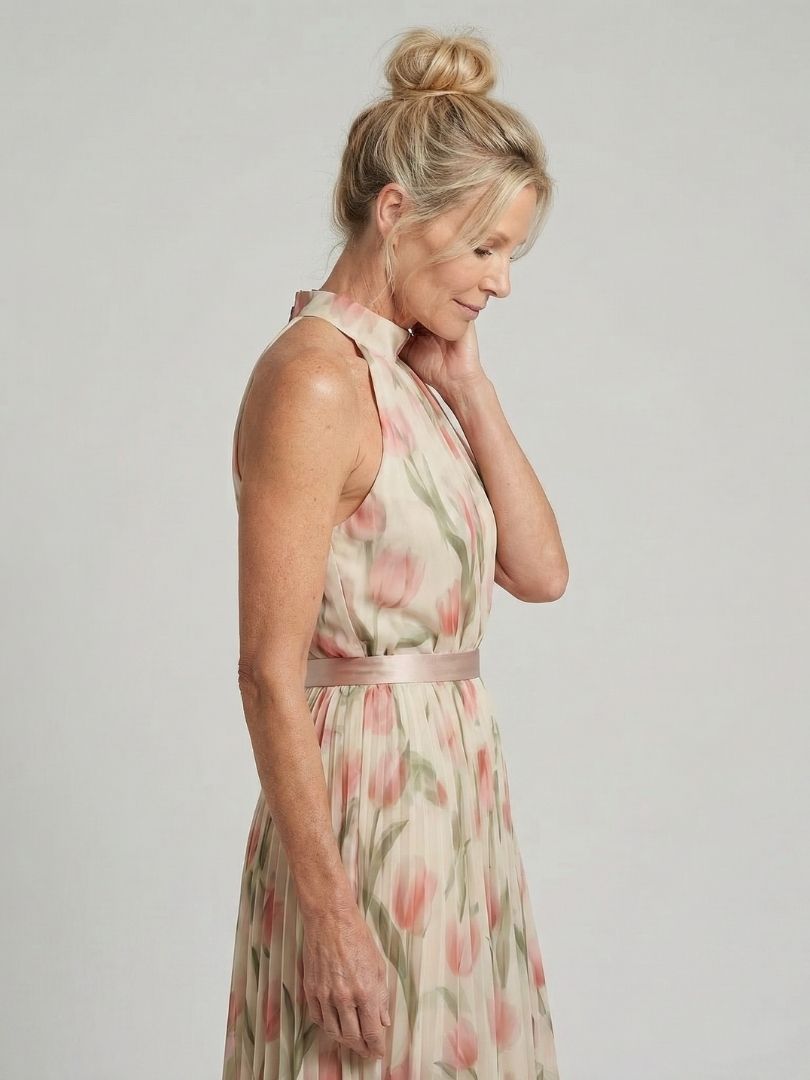 Aurelle Halter Neck Floral Midi Dress – women's dresses, view 3
