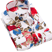 White with Red & Blue Floral Print / 4XL