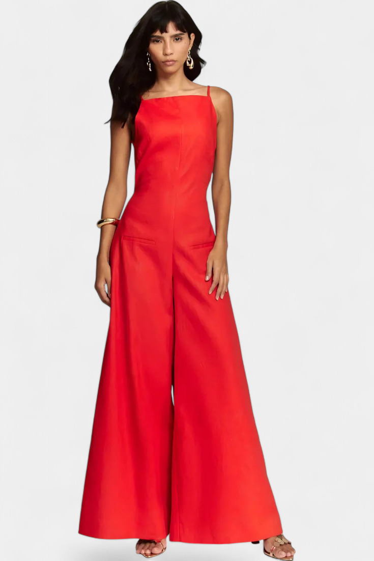 Belén Ramie Wide Leg Halter Jumpsuit with Straight Neckline – women's jumpsuits, view 7