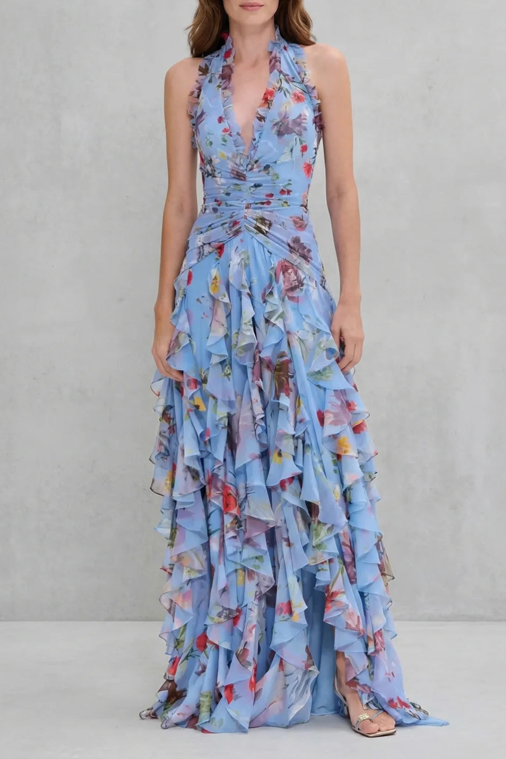 Belladina Elegant Rose Cascade Maxi Dress with American Neckline – women's maxi dresses, view 6