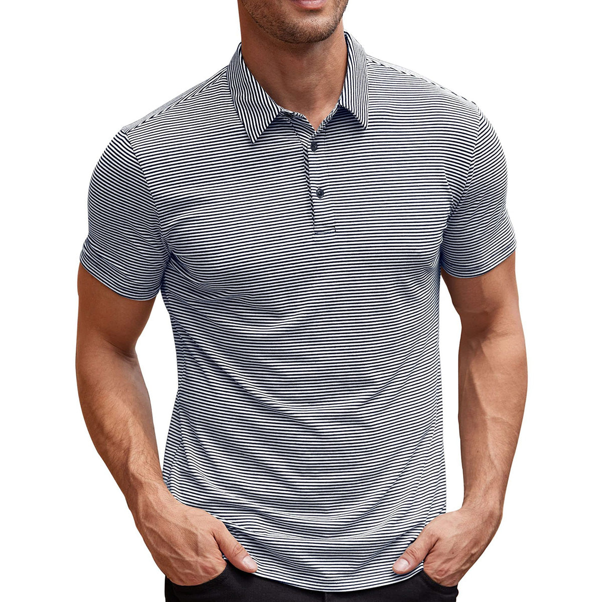 Davide men's striped polo shirt, view 4
