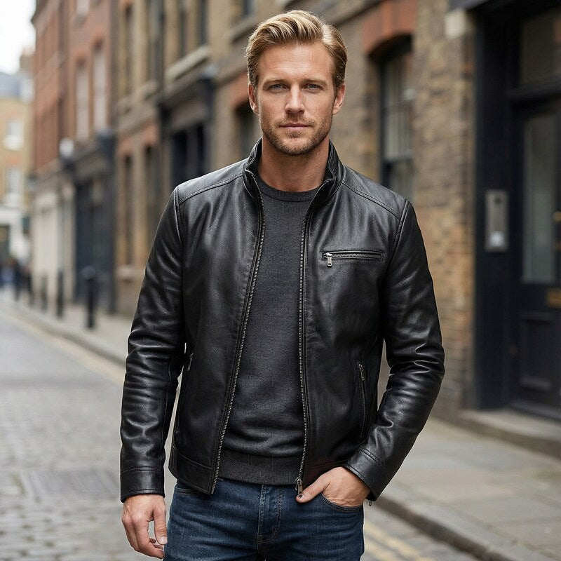 Andrea men's vintage leather jacket, alternate view