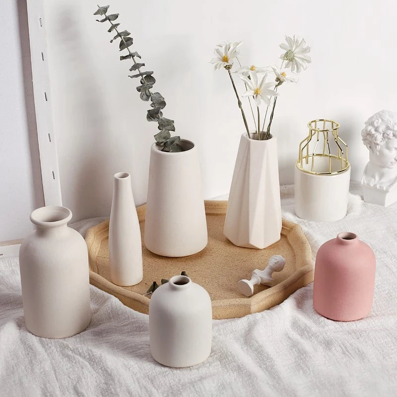 Bianca matte white ceramic vases styled on a table